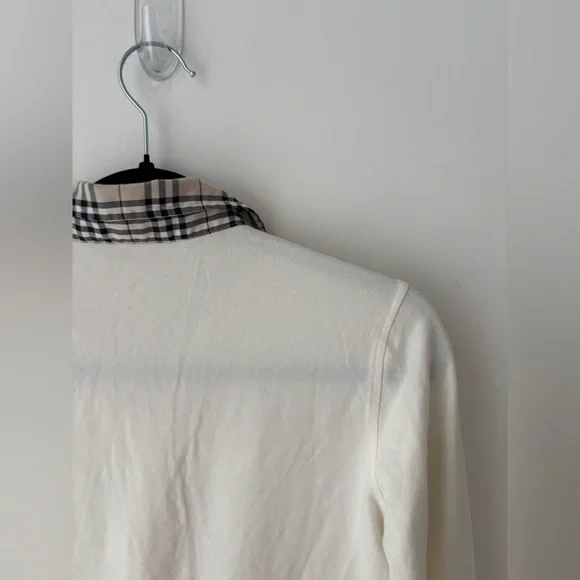 Burberry Blue Label Nova Check Collar Polo Top Cream Cotton Japan Small - Picture 10 of 12